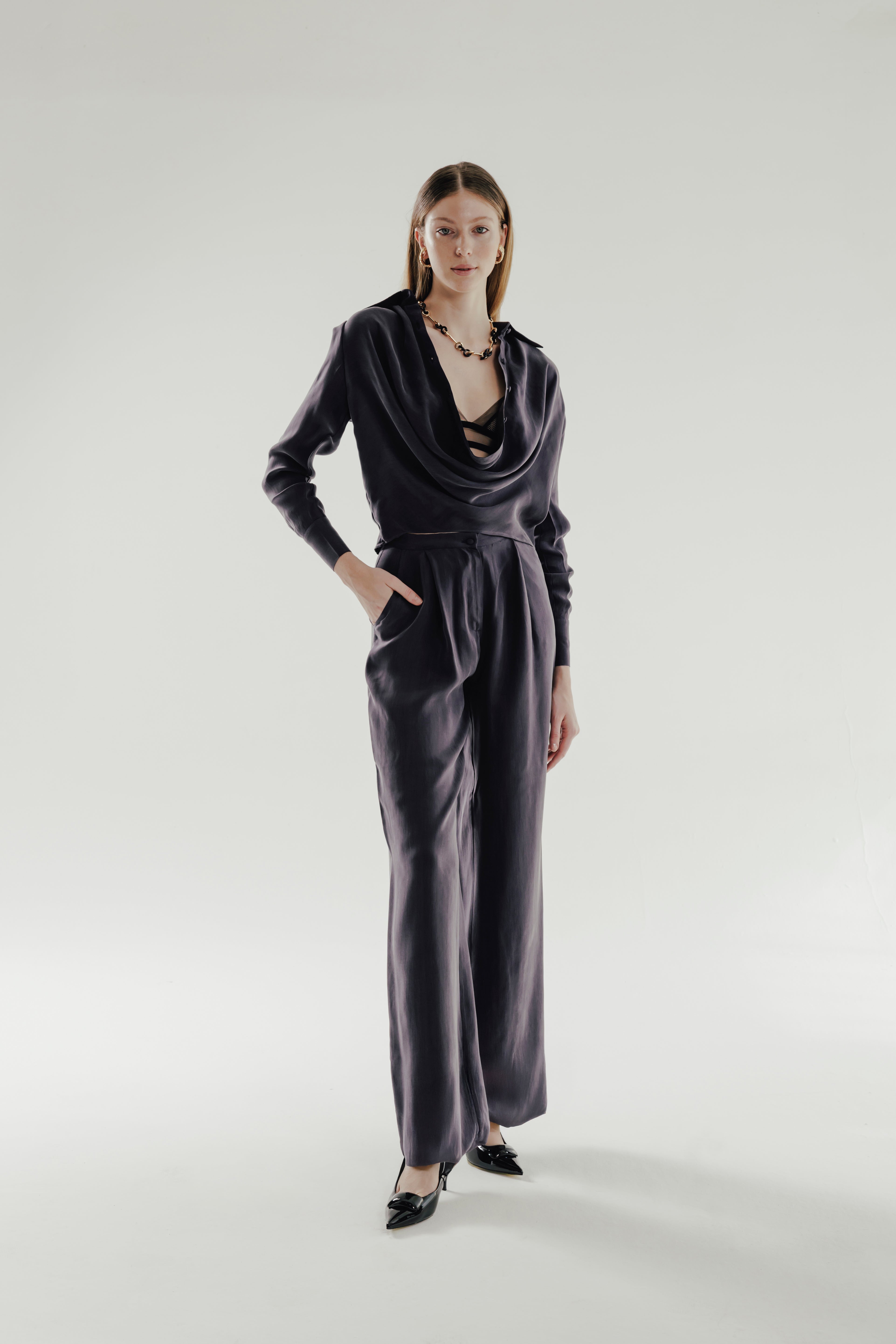CARMEL %100 Vegan Silk Wide Leg Pants