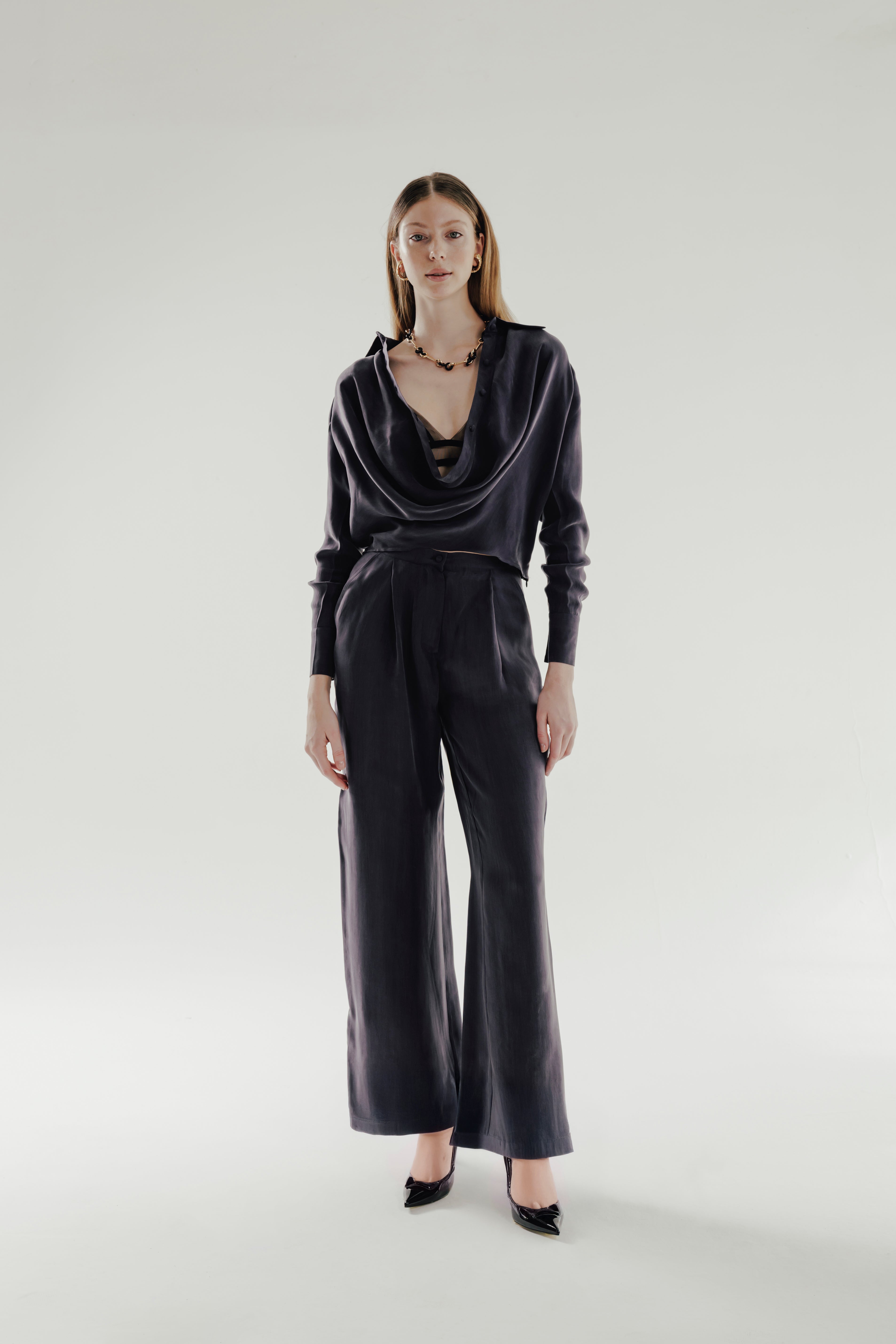 CARMEL %100 Vegan Silk Wide Leg Pants